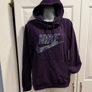 Nike Deep Purple Pullover Funnel Neck Hoodie with Marbled Logo L